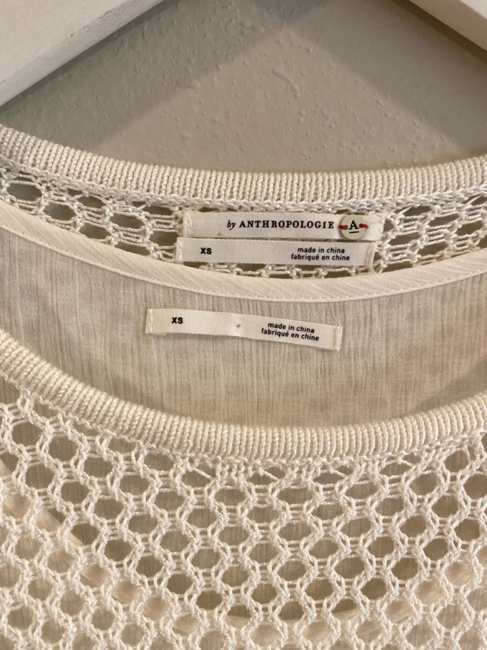Anthropologie Sweater Ivory Crochet Open Knit Layered Set Size XS Boho Festival - Picture 3 of 11